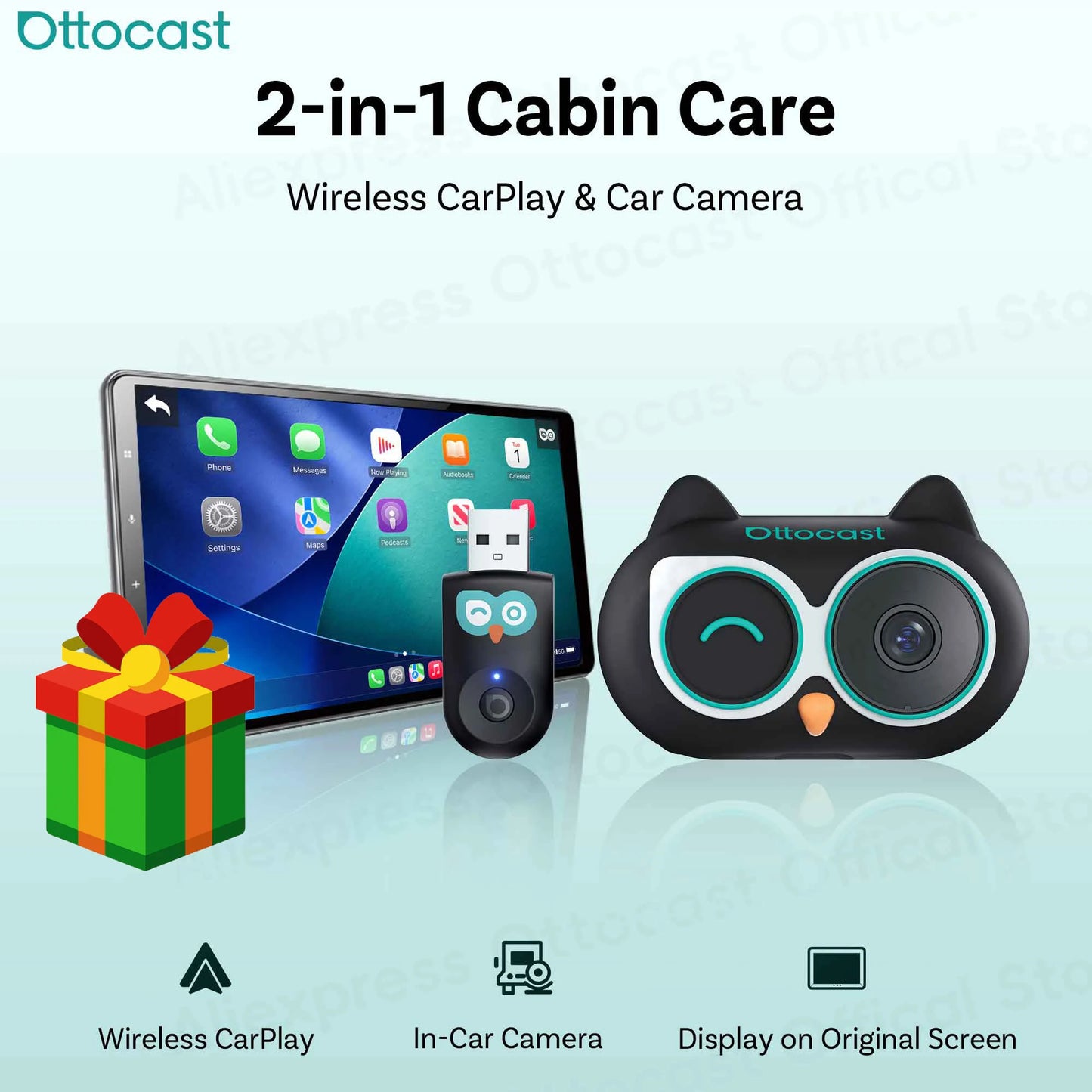 OTTOCAST Cabin Care 2‑in‑1 Wireless CarPlay + Camera