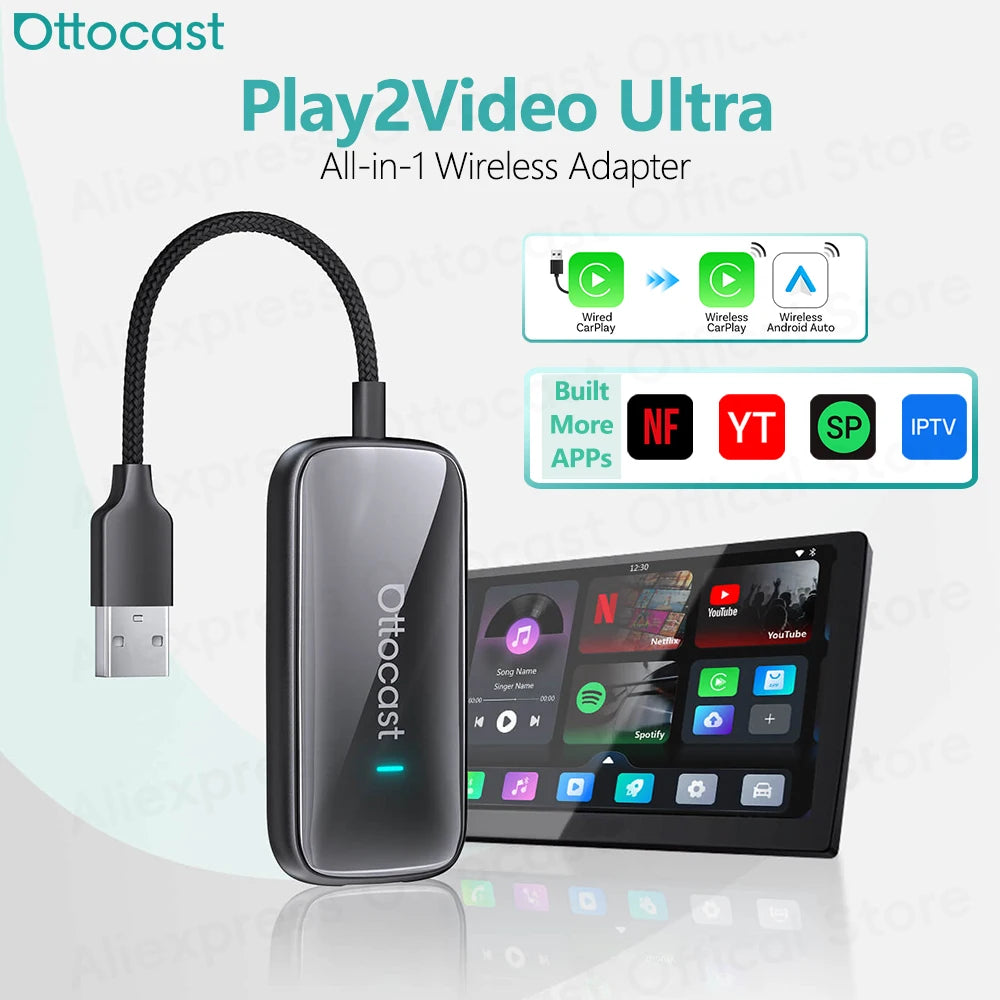 OTTOCAST Play2Video Ultra Wireless CarPlay Video Adapter