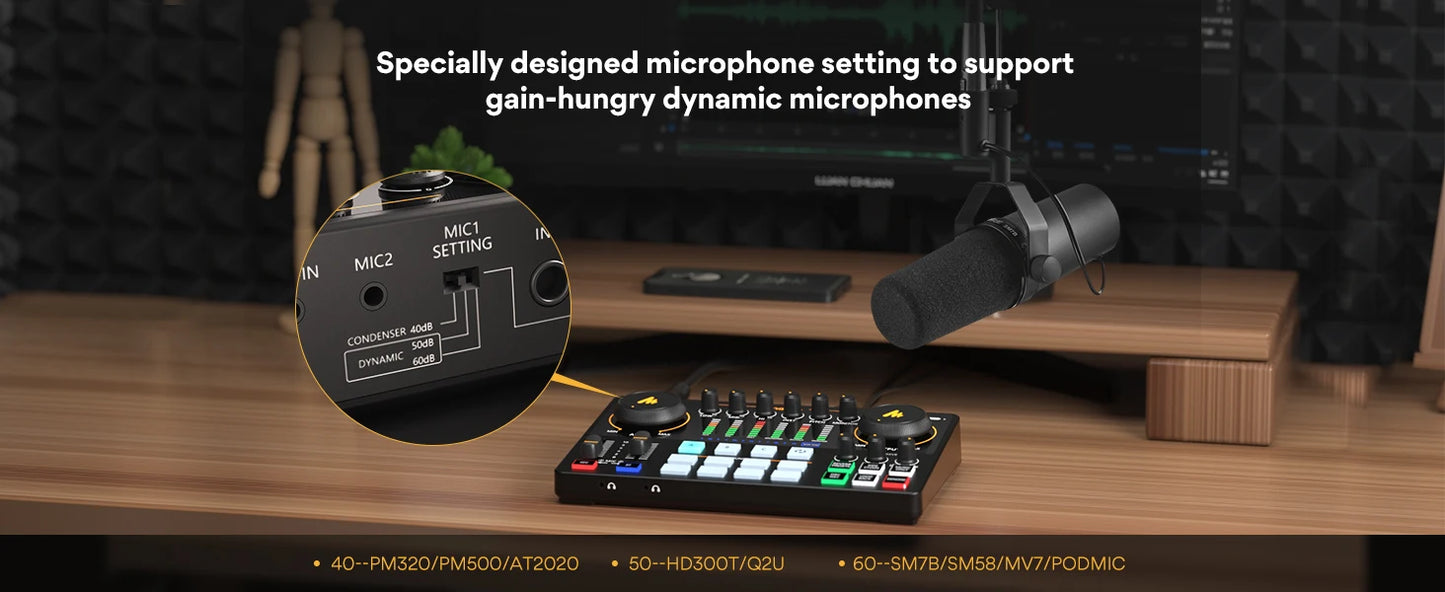 MaonoCaster AME2 – All‑in‑One Podcast Studio | Sound Card + Audio Interface + Mixer for Live Streaming, Guitar, PC & Mobile