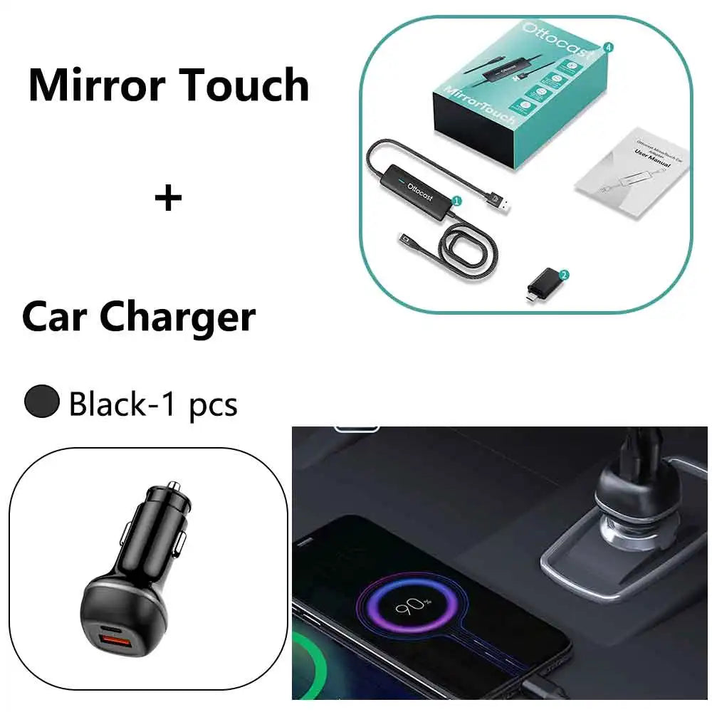 OTTOCAST Mirror Touch Bi‑Mirroring & Wireless CarPlay Adapter