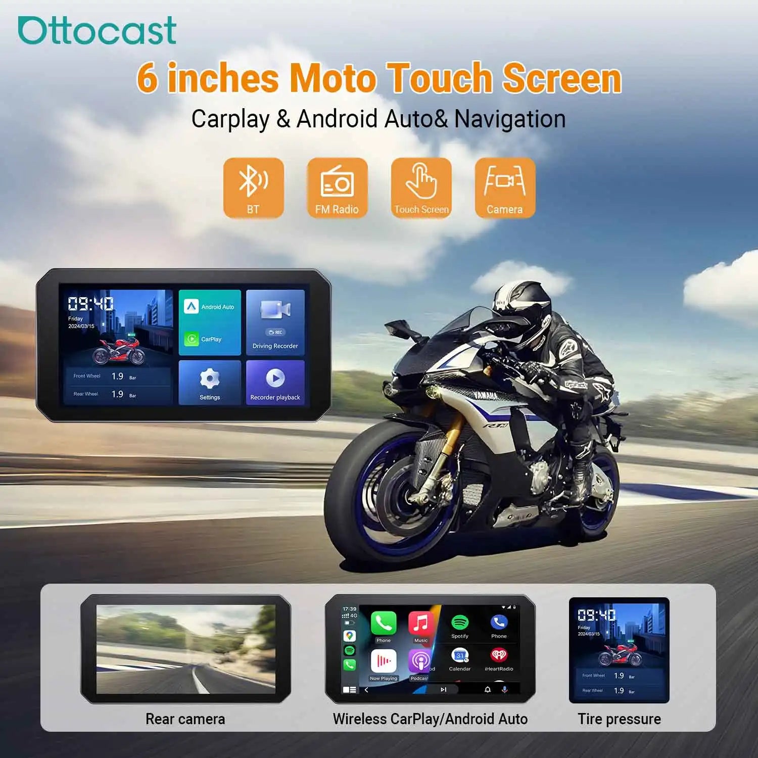 OTTOCAST Express C6 6" Motorcycle Wireless CarPlay Display