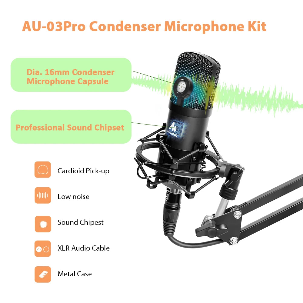 Maono A03Pro – XLR Condenser Studio Microphone Kit | Professional Cardioid Mic for Podcasting, Streaming & Recording