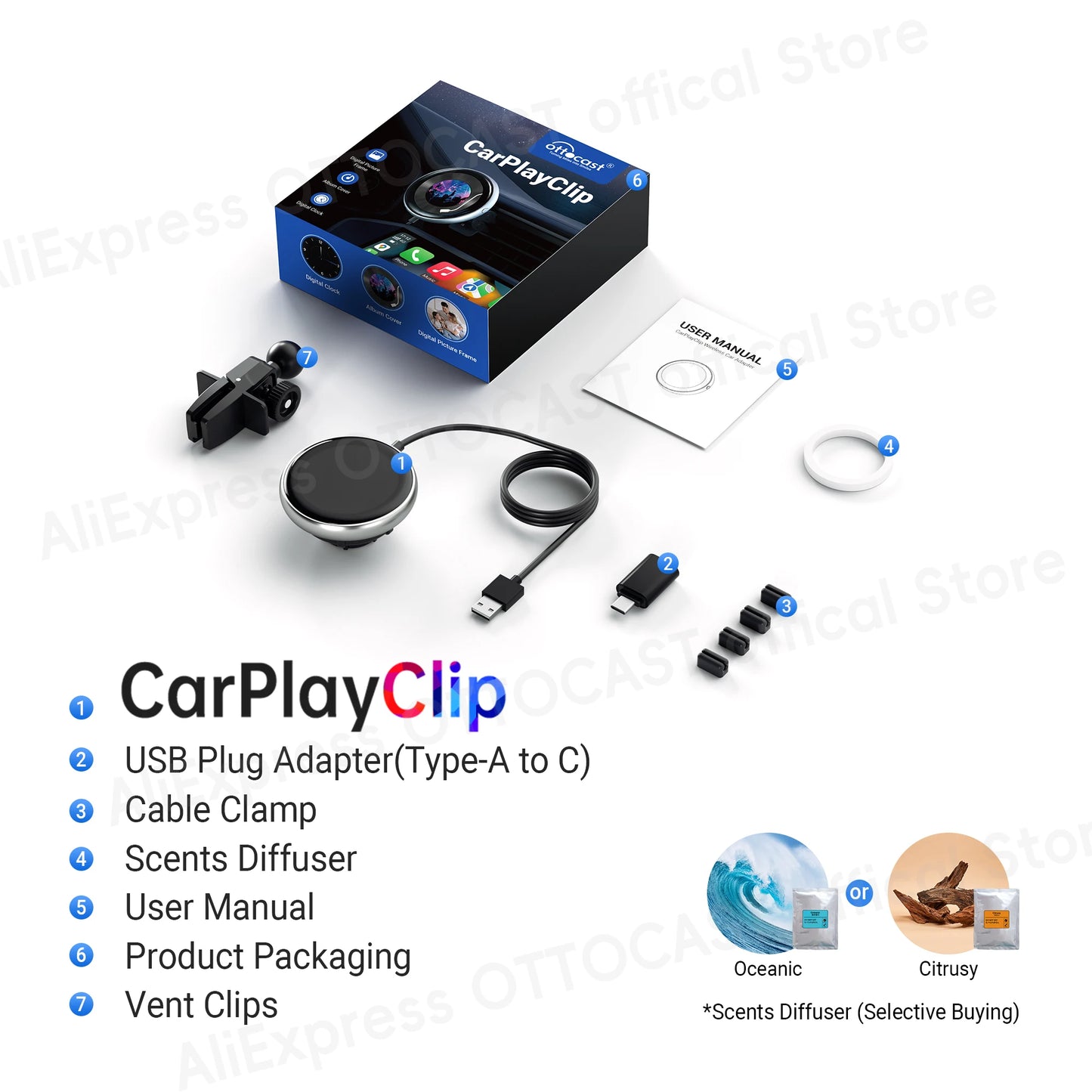 OTTOCAST CarPlay Clip Wireless Adapter & Air Freshener