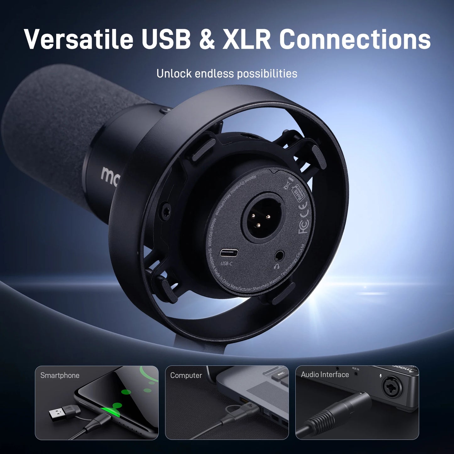 Maono PD300X – XLR/USB Dynamic Podcast Microphone | 192 kHz / 24‑bit Studio‑Grade Recording Mic with Noise Reduction for Content Creators & Home Studios