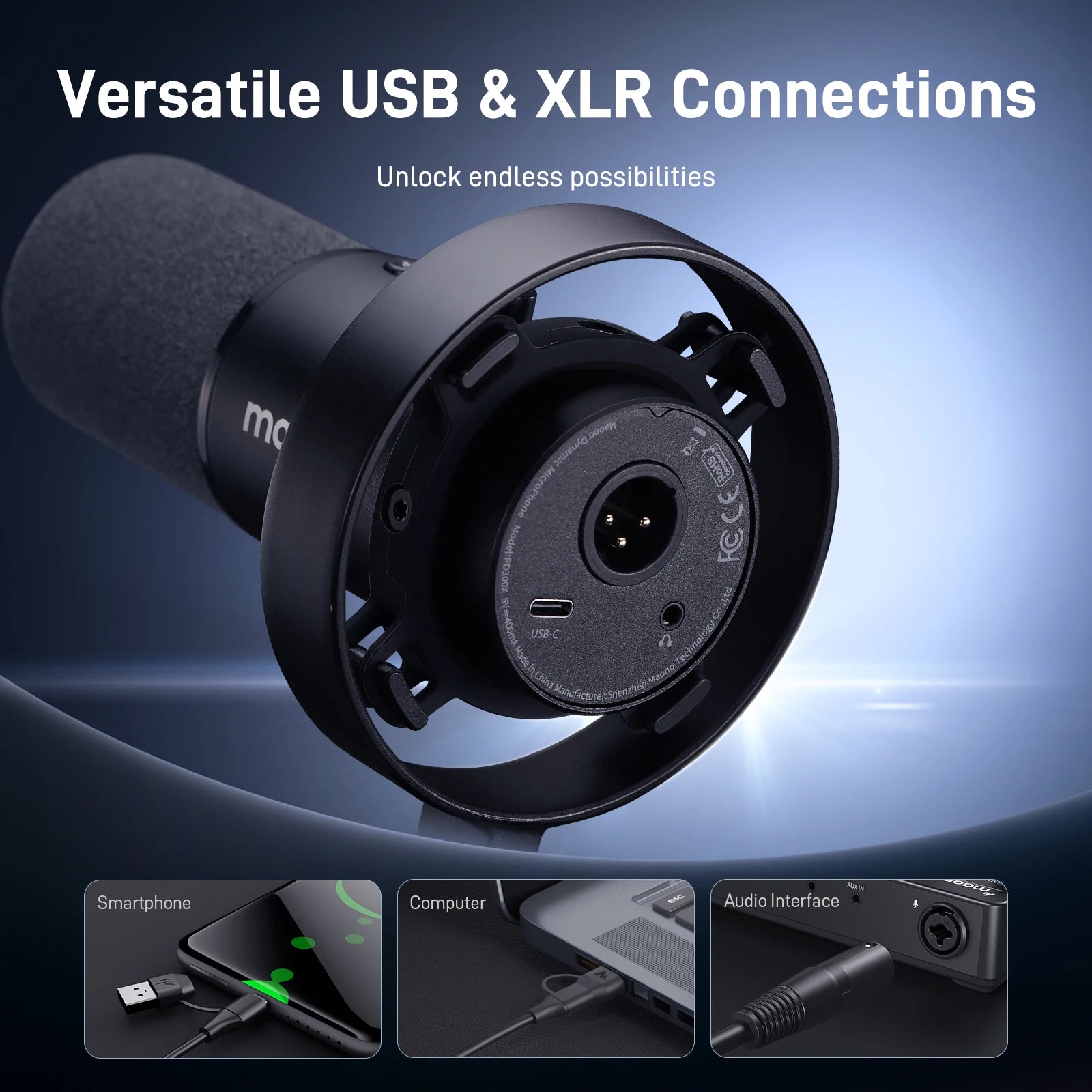Maono PD300X – XLR/USB Dynamic Podcast Microphone | 192 kHz / 24‑bit Studio‑Grade Recording Mic with Noise Reduction for Content Creators & Home Studios