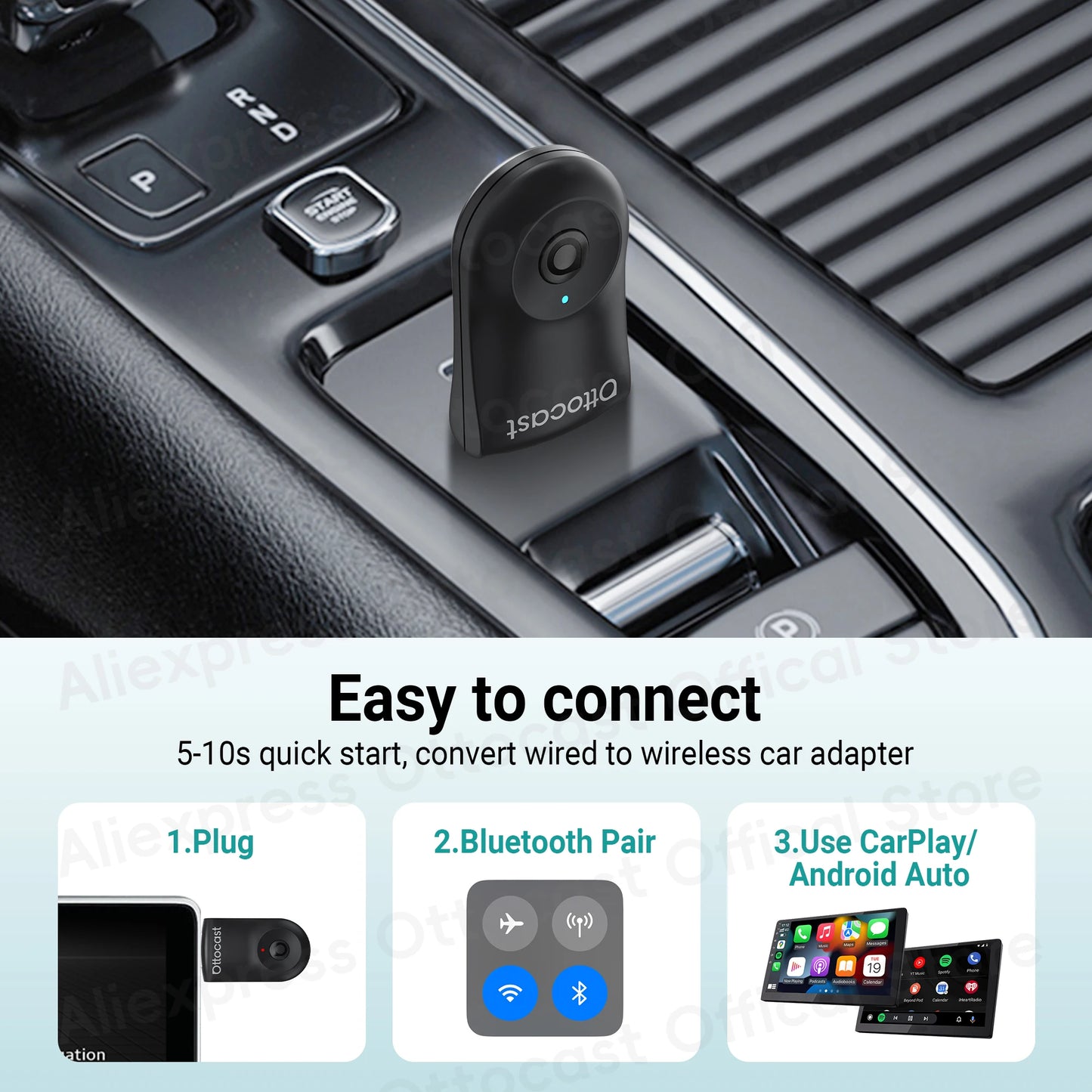 OTTOCAST Mini Wireless CarPlay & Android Auto Adapter
