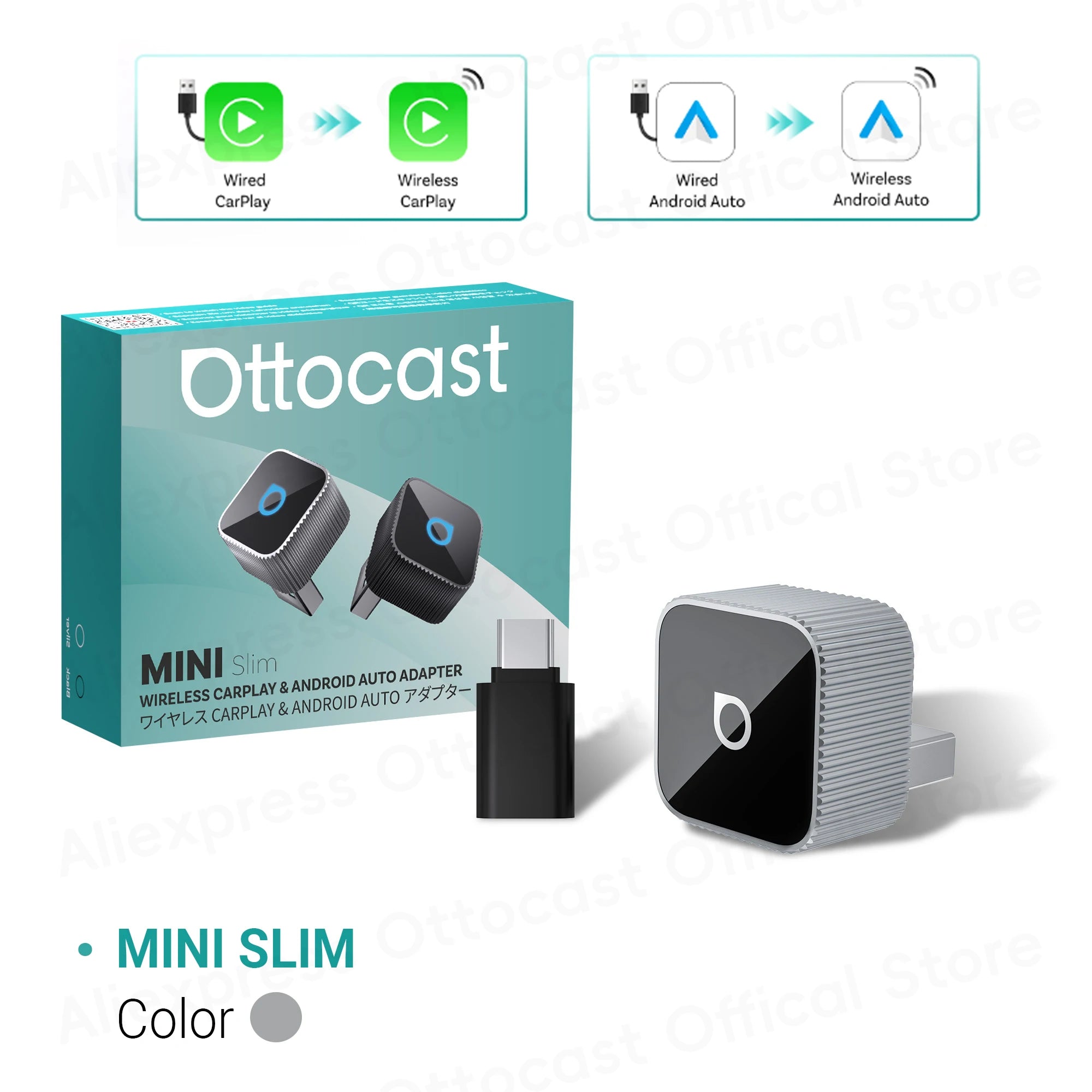 OTTOCAST Mini Slim Cube Wireless CarPlay & Android Auto Adapter