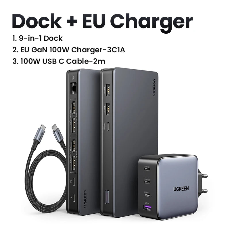 UGREEN 9‑in‑1 DisplayLink USB‑C Docking Station with Dual 4K60Hz