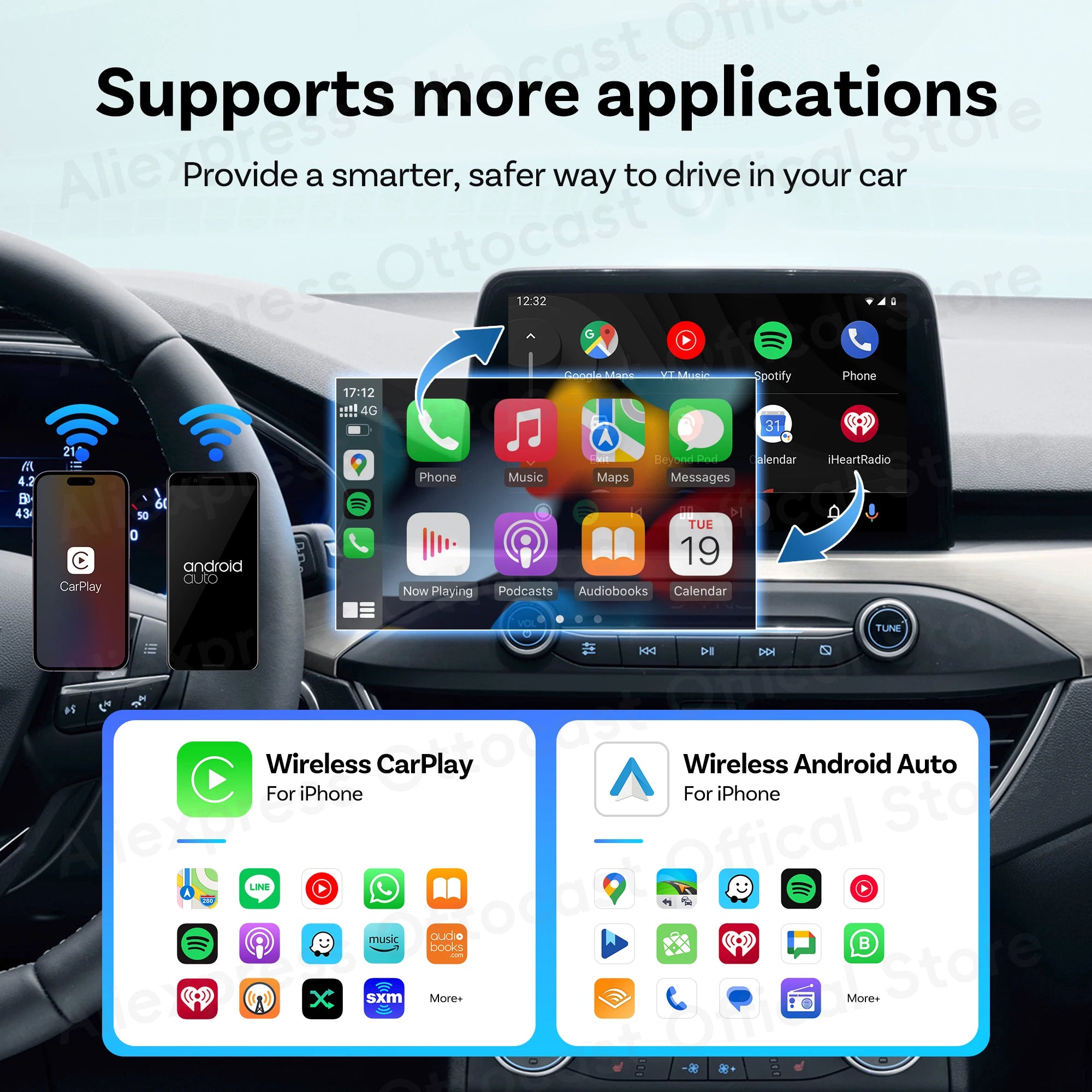 OTTOCAST Mini Wireless CarPlay & Android Auto Adapter
