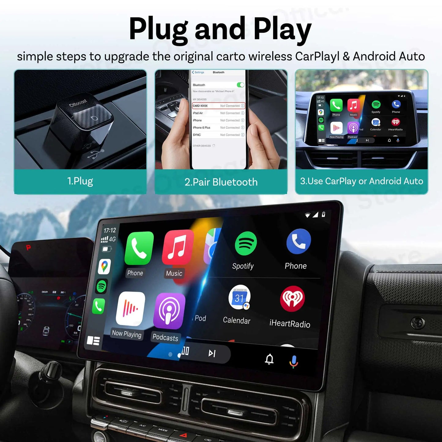 OTTOCAST Mini Core Wireless CarPlay & Android Auto Adapter