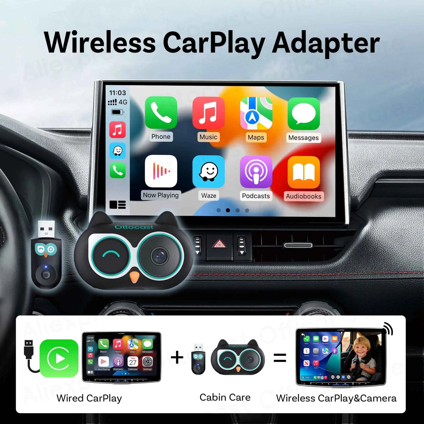 OTTOCAST Cabin Care Wireless CarPlay Adapter for iPhone