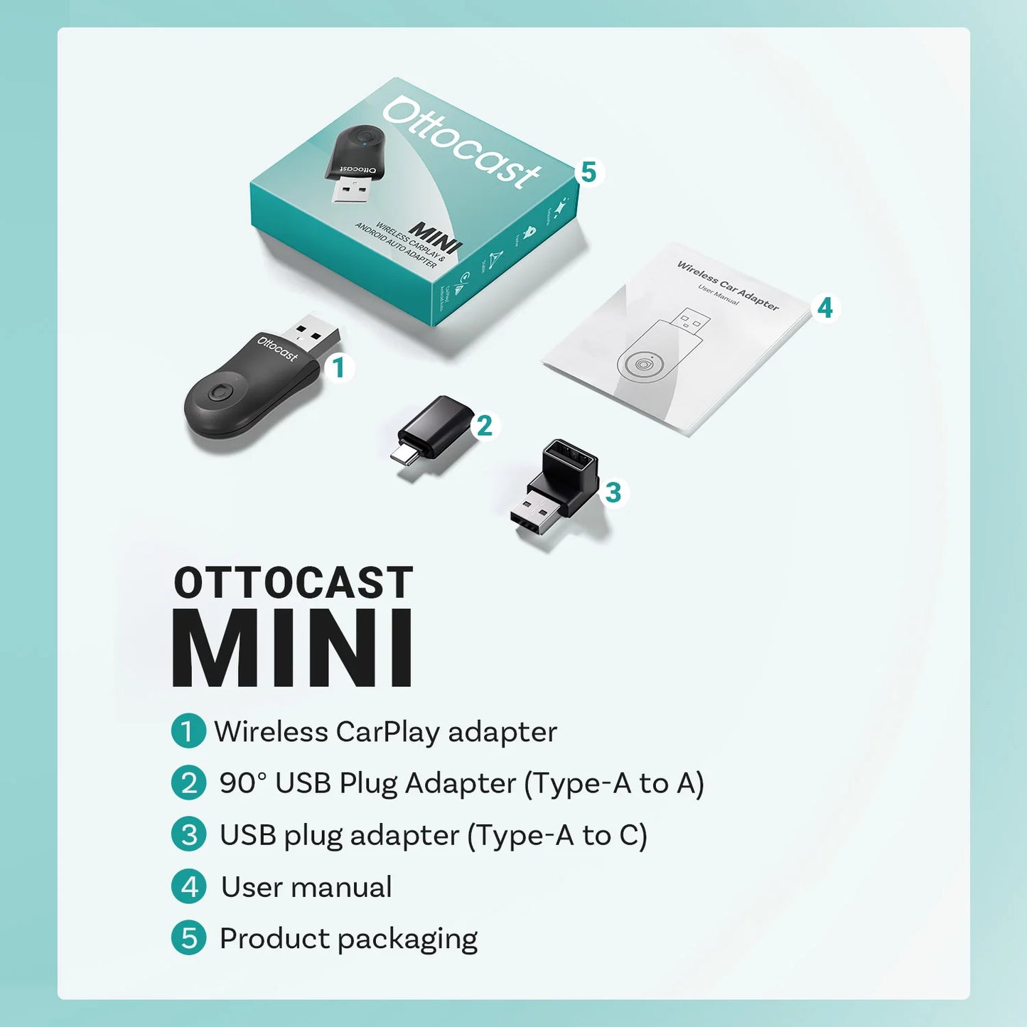 OTTOCAST Mini Wireless CarPlay & Android Auto Adapter