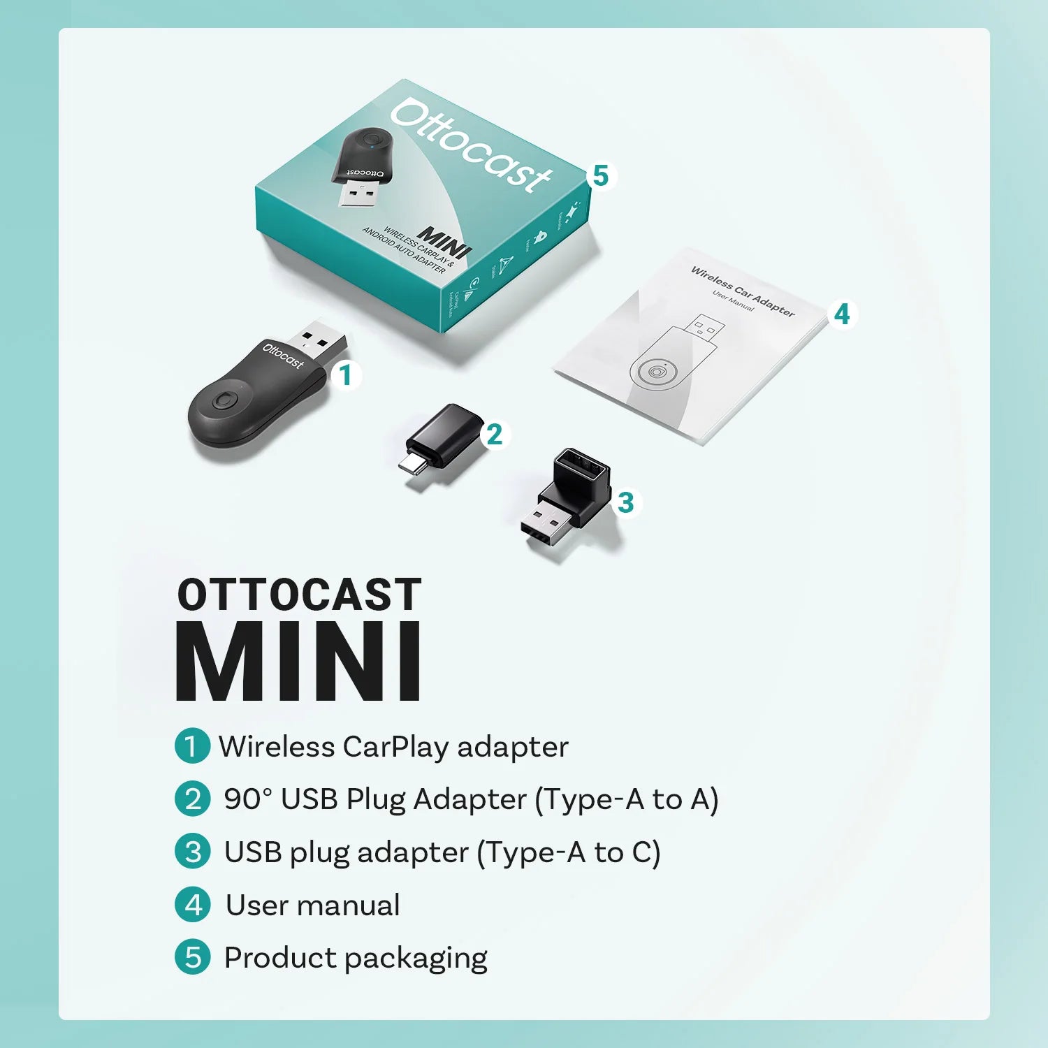 OTTOCAST Mini Wireless CarPlay & Android Auto Adapter