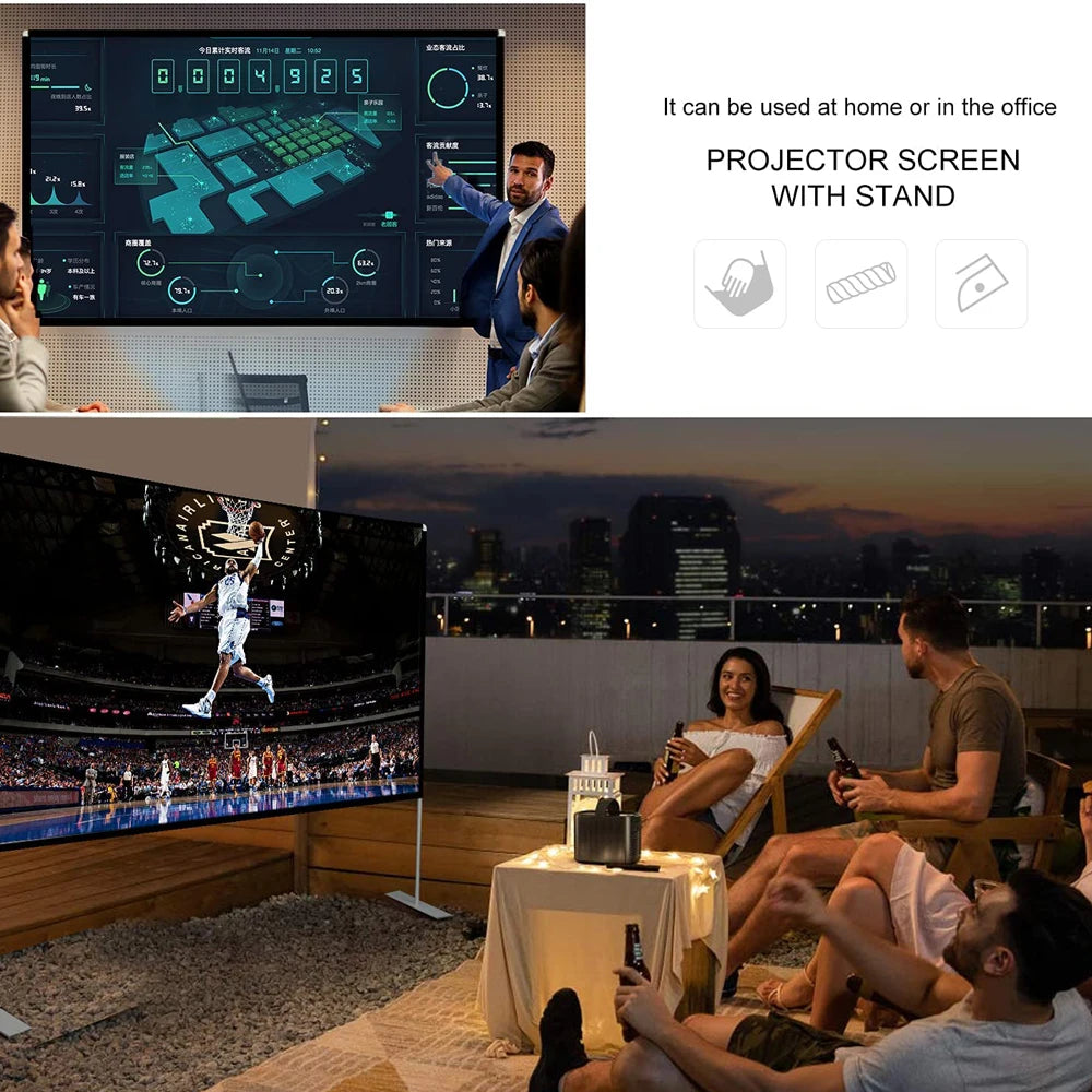 120-inch Premium Portable Projector Screen with Stand – 4K/2K Full HD & 3D Supported