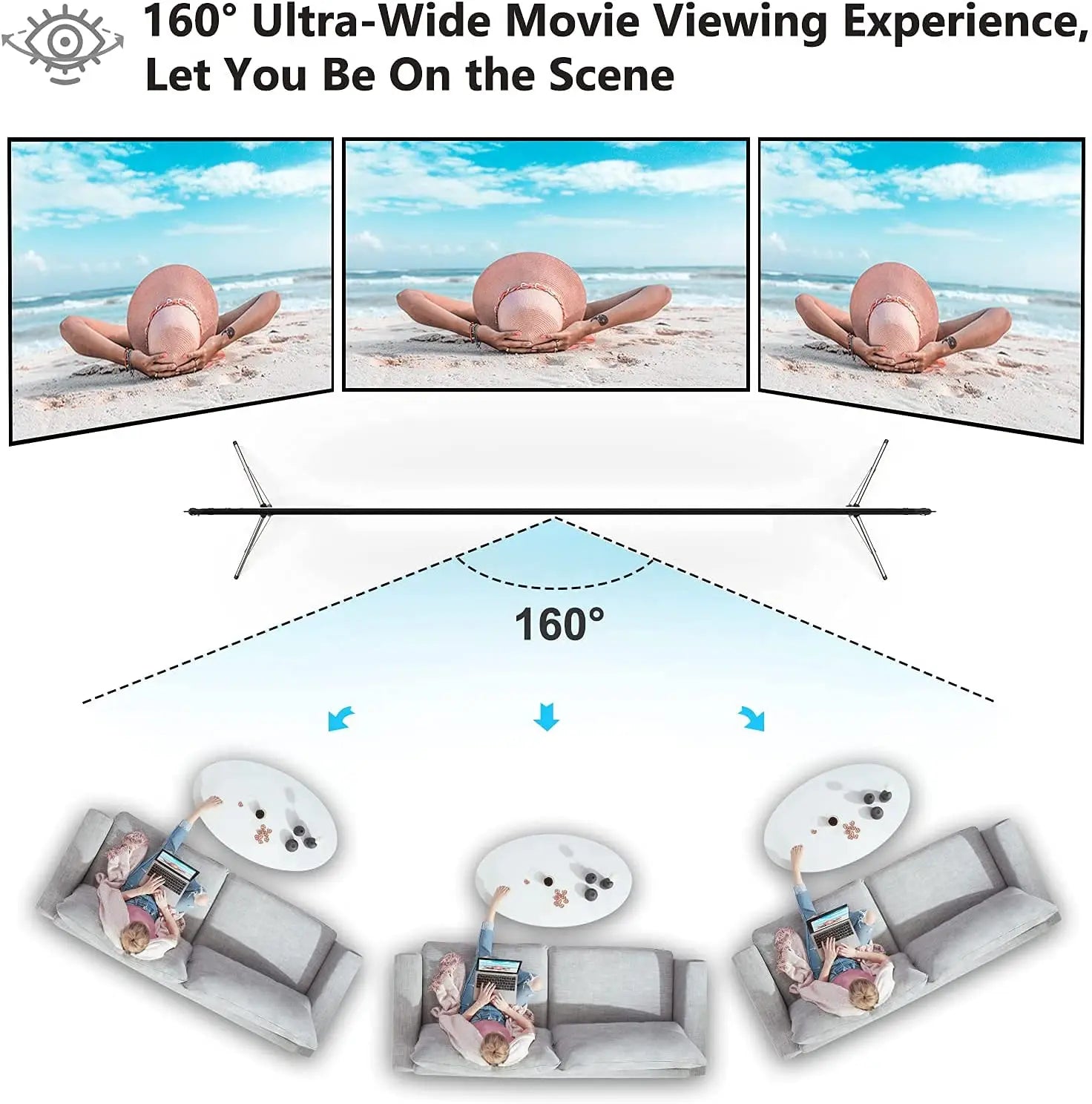 120-inch Premium Portable Projector Screen with Stand – 4K UHD, 3D Supported