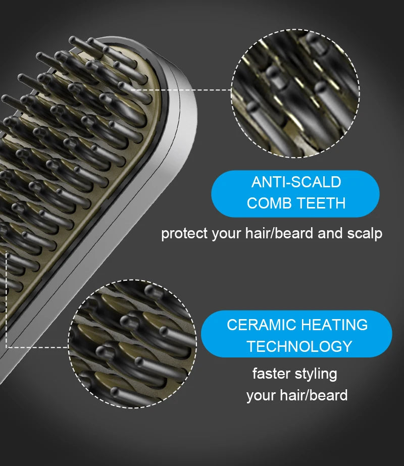 ANLAN Beard Straightening Brush | Heated Ceramic Comb, Quick Styling for Men