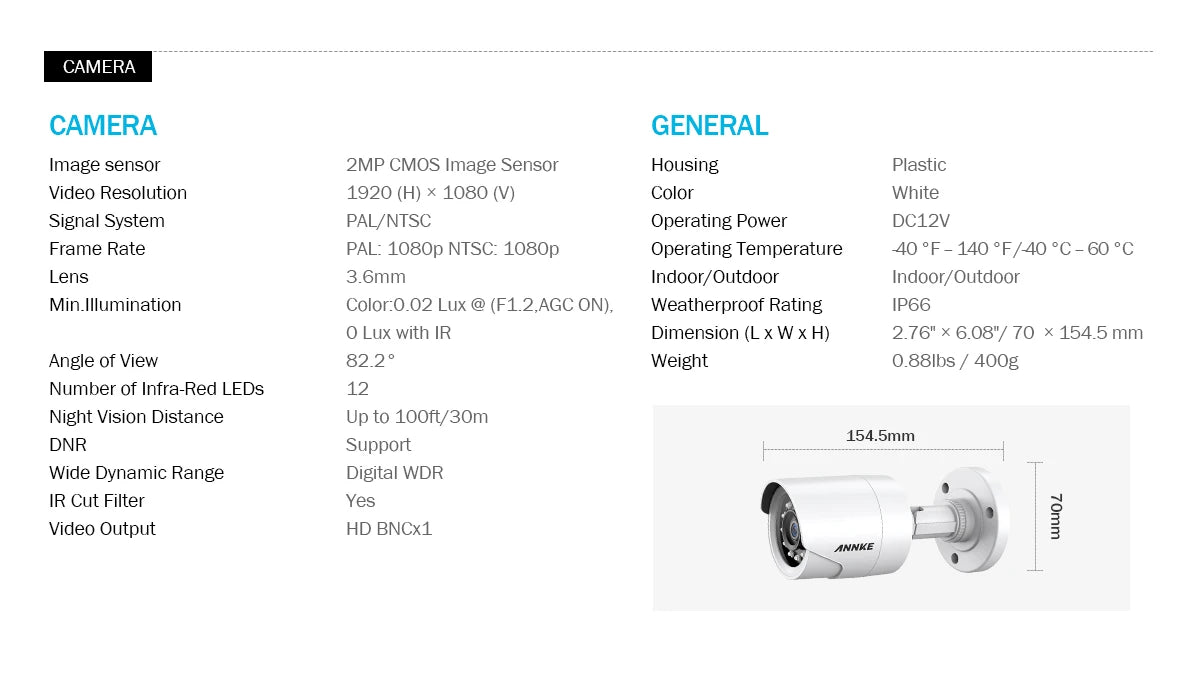 ANNKE 1080P H.265+ CCTV System | 8CH DVR, 2MP Bullet Cameras, IP66 Outdoor