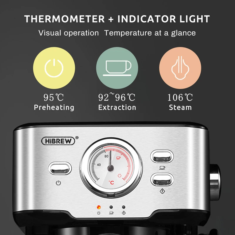 HiBREW H5 – 20‑Bar Semi‑Automatic Espresso Machine | Stainless Steel Coffee Maker with Temperature Display