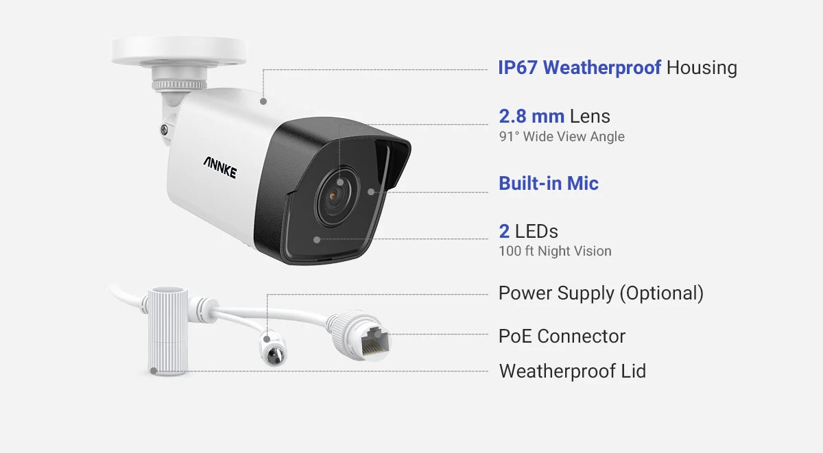 ANNKE H500 5MP PoE CCTV sistem | 16-kanalni H.265+ NVR, 16× IP67 kamere, avdio vhod