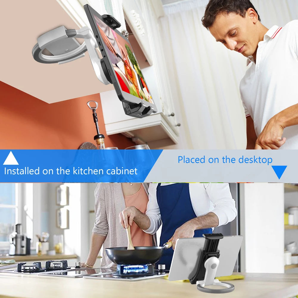 ZEUSLAP Tablet Kitchen Stand Holder | 2‑in‑1 Wall & Under‑Cabinet Mount, 4.7–12.9"