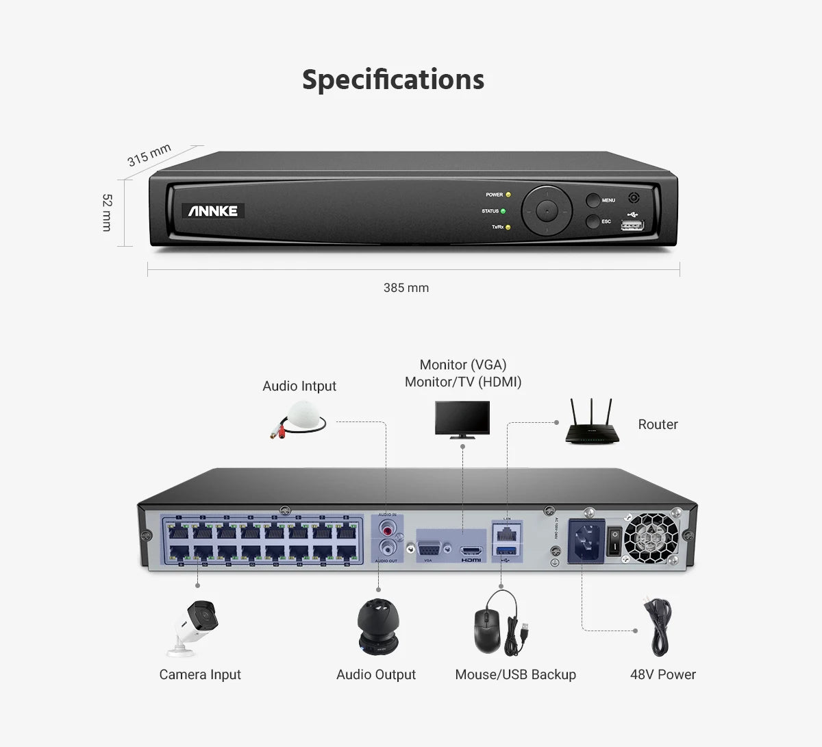 ANNKE H500 5MP PoE CCTV sistem | 16-kanalni H.265+ NVR, 16× IP67 kamere, avdio vhod
