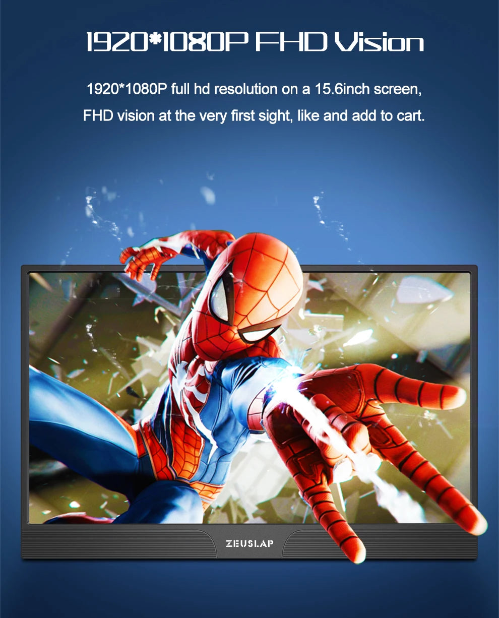ZEUSLAP Z15ST 15.6" Portable Touch Monitor | FHD 1080p, USB‑C & HDMI, DeX/EMUI/TNT