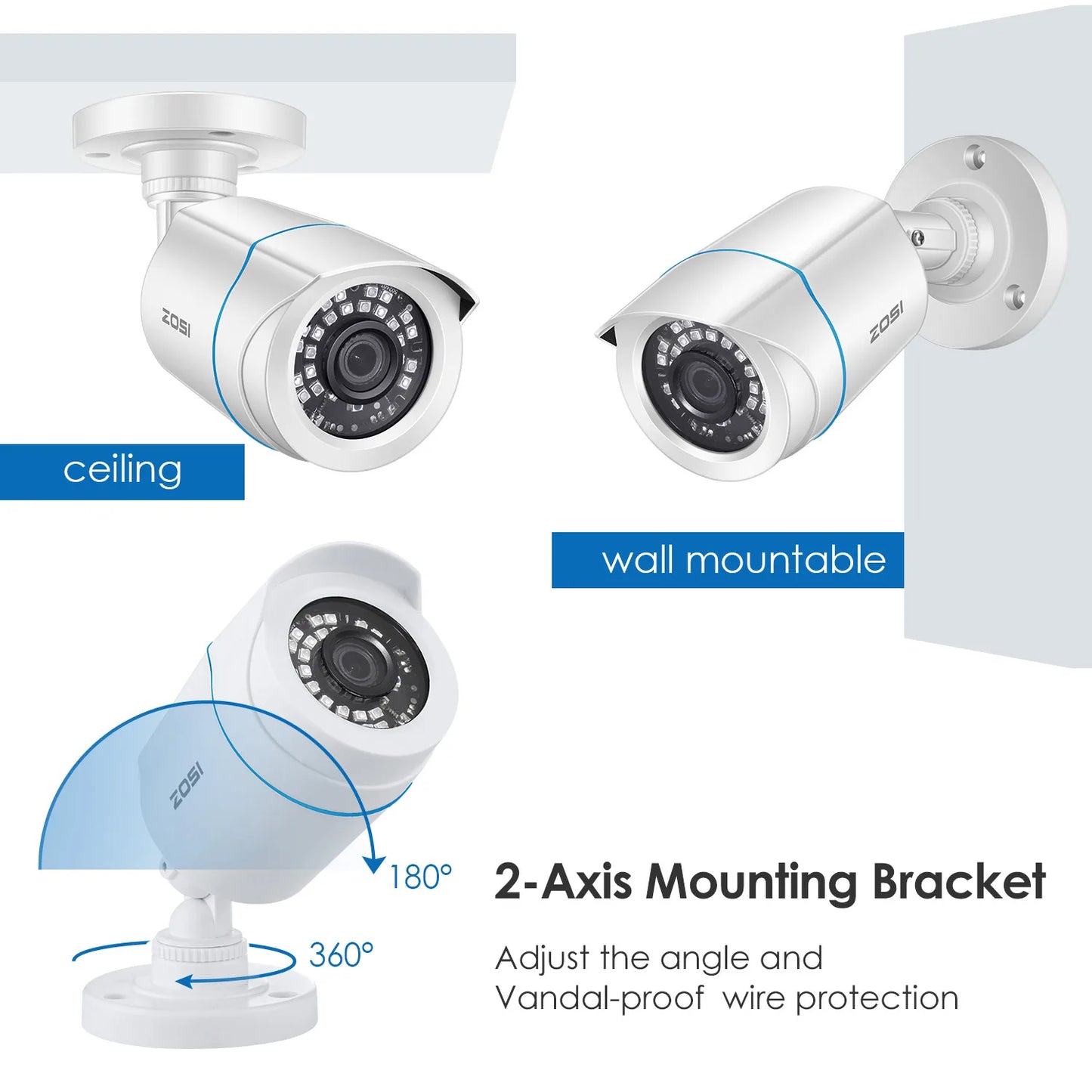ZOSI 1080p 2MP 4‑in‑1 Security Bullet Camera – H.265, IR Night Vision, Weatherproof Outdoor