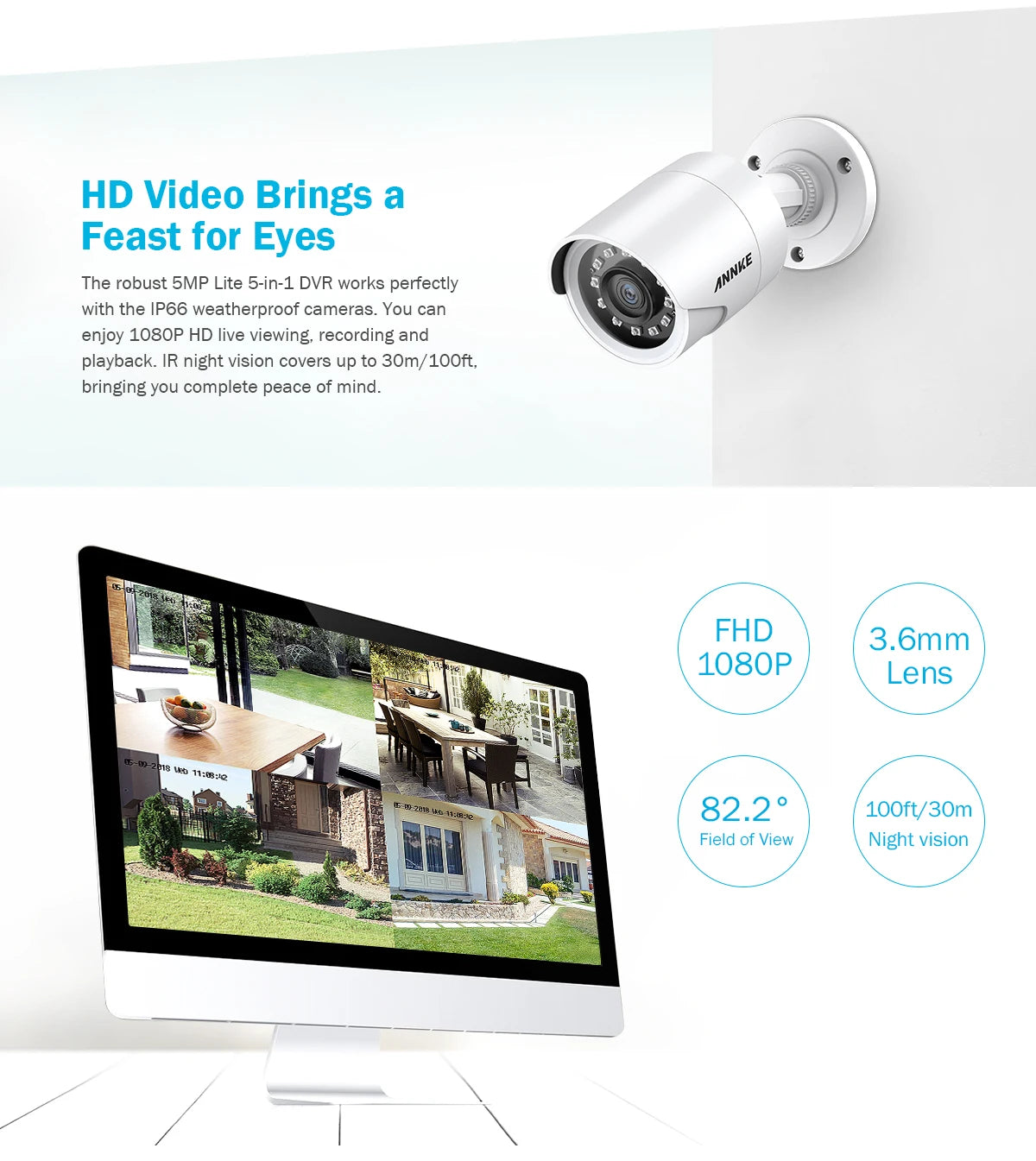 ANNKE 1080P H.265+ CCTV System | 8CH DVR, 2MP Bullet Cameras, IP66 Outdoor