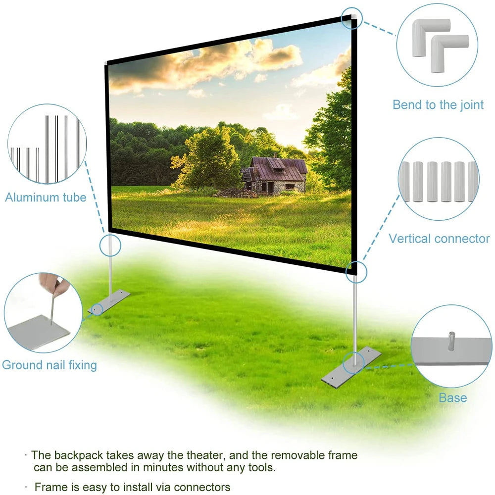 120-inch Premium Portable Projector Screen with Stand – 4K/2K Full HD & 3D Supported