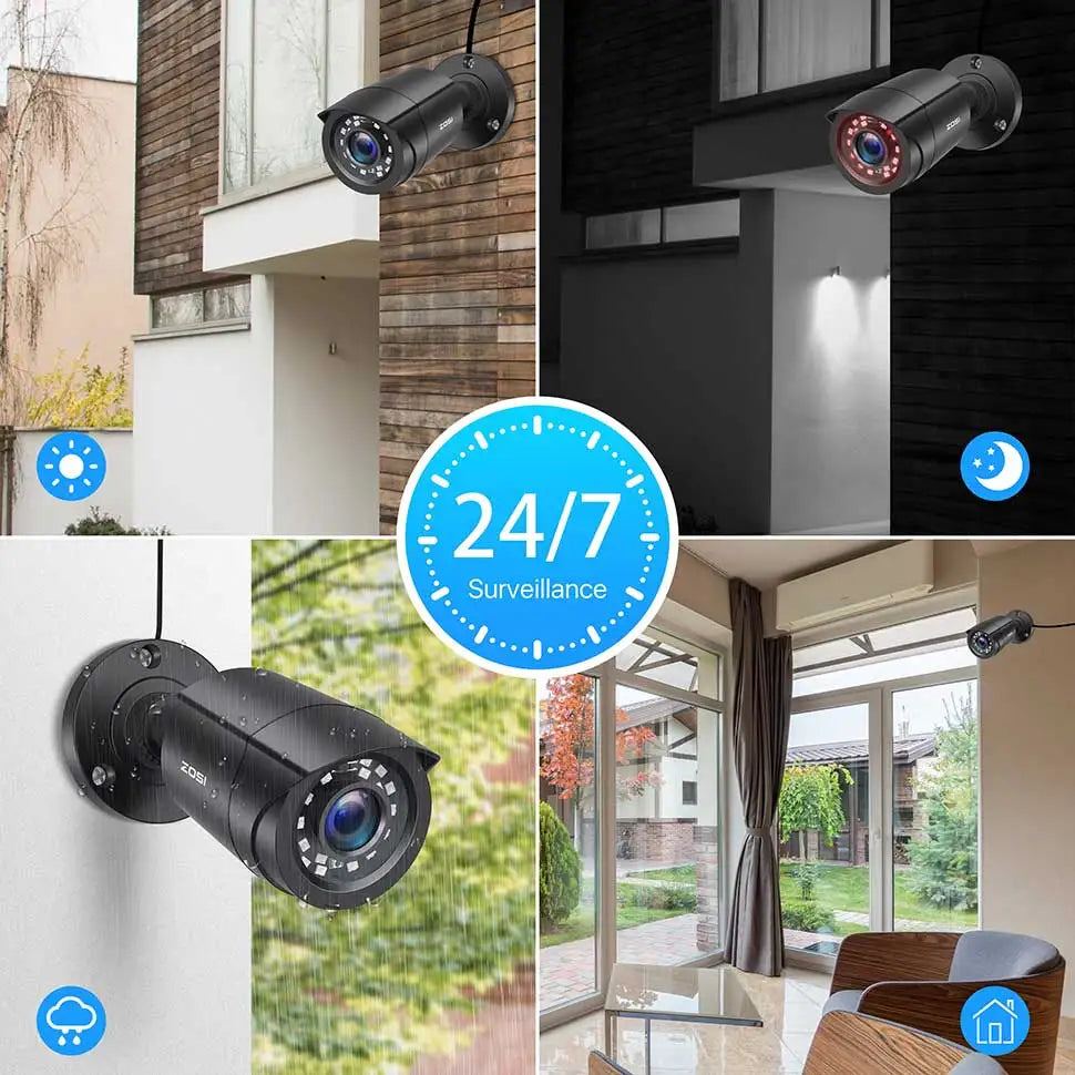 ZOSI 1080p 4‑in‑1 Security Camera – 2MP Outdoor Waterproof CCTV with 3.6mm Lens, 24 IR LEDs & 80ft Night Vision