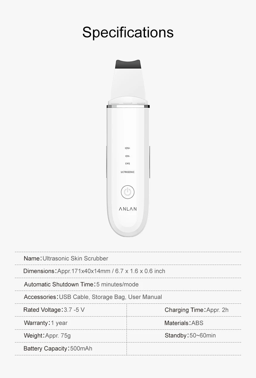 ANLAN Ultrasonic Skin Scrubber | EMS Lifting, Deep Cleansing, Ultrasonic Peeling