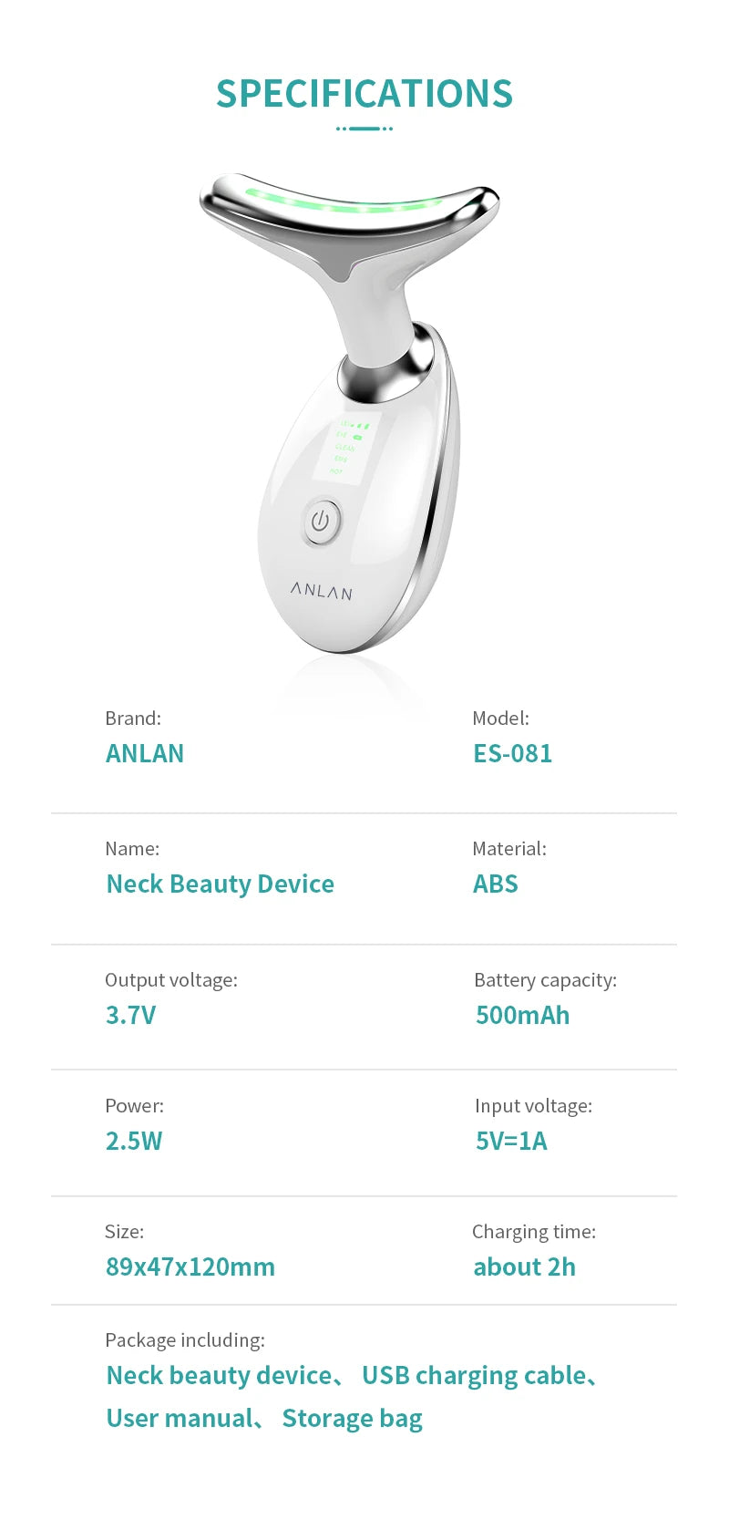 ANLAN Neck & Face Beauty Device | EMS Lifting, 3‑Color Light, Double‑Chin Reduction