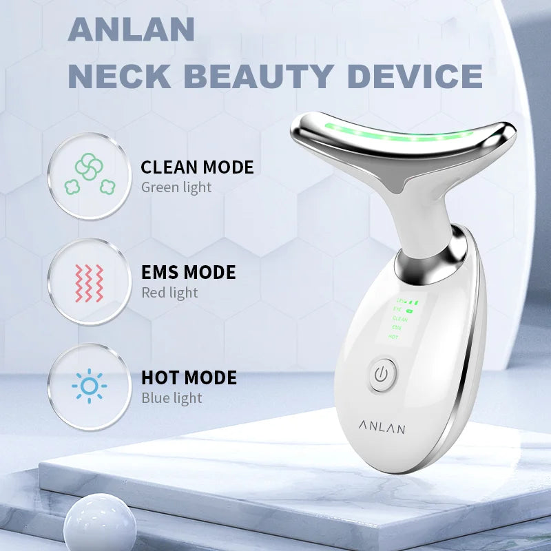 ANLAN Neck & Face Beauty Device | EMS Lifting, 3‑Color Light, Double‑Chin Reduction