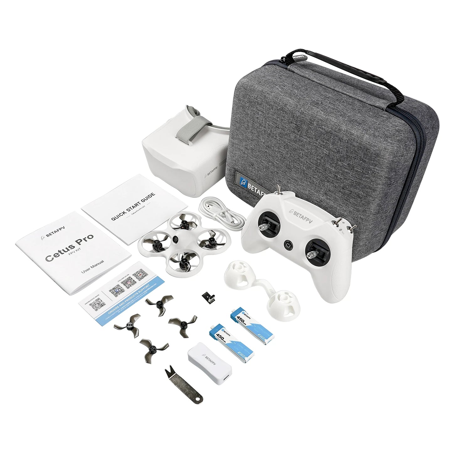 BETAFPV Cetus Pro FPV Kit with Brushless Motors VR02 Goggles Literadio2 SE Transmitter BT2.0 450mah 1S Battery