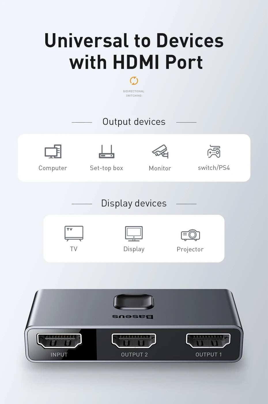 Baseus HDMI‑Compatible Switcher 4K 60Hz Bi‑Direction