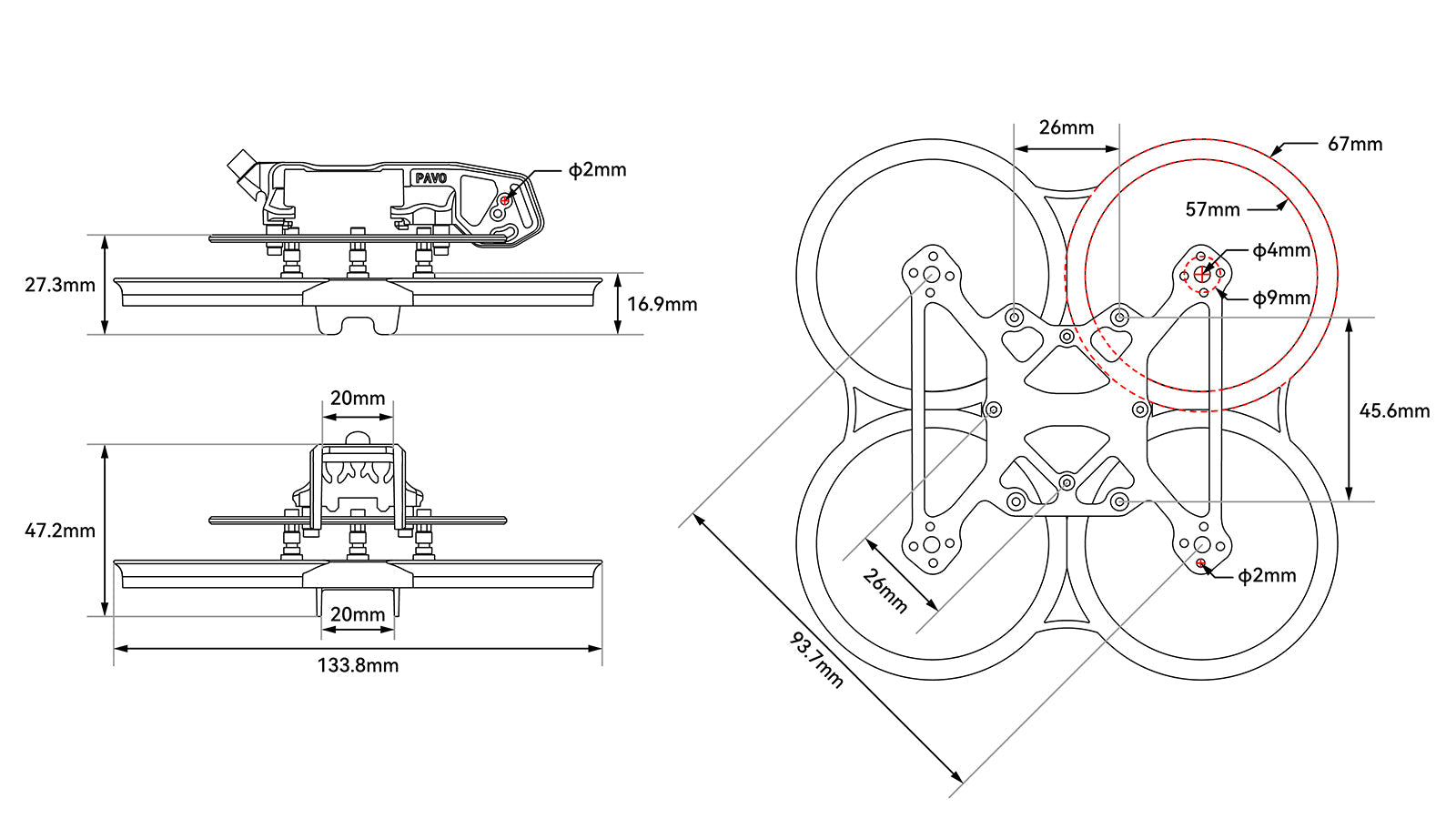 BETAFPV Pavo20 Pro Brushless Whoop Frame DJI O4 Pro 2.2"
