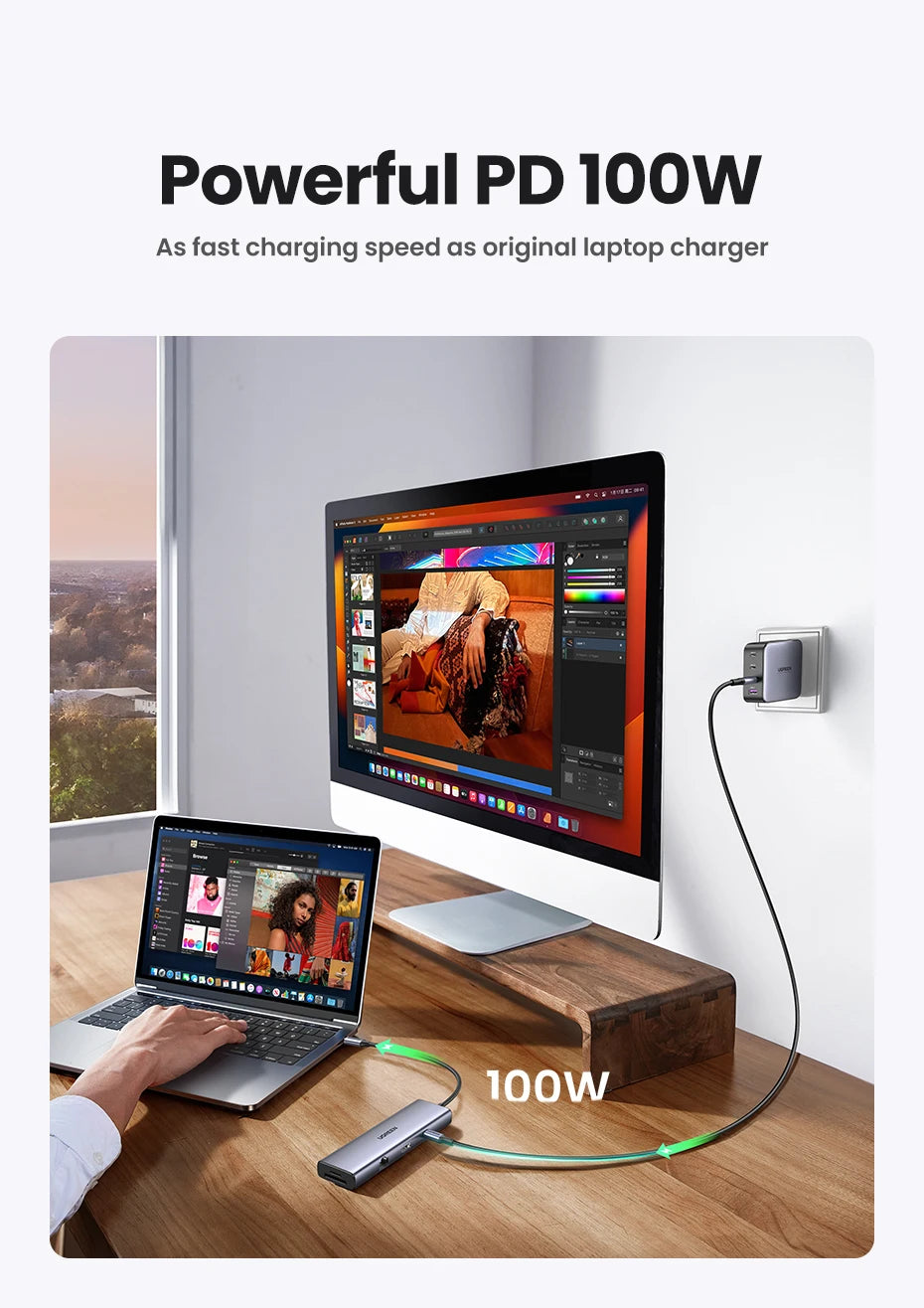 UGREEN 8‑in‑1 USB‑C Hub with 4K60Hz HDMI, Gigabit Ethernet, SD/TF, USB‑A & USB‑C