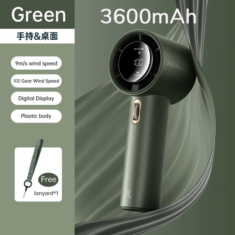 JISULIFE Mini Handheld Portable Fan – 100 Adjustable Wind Speeds, 5000mAh Battery