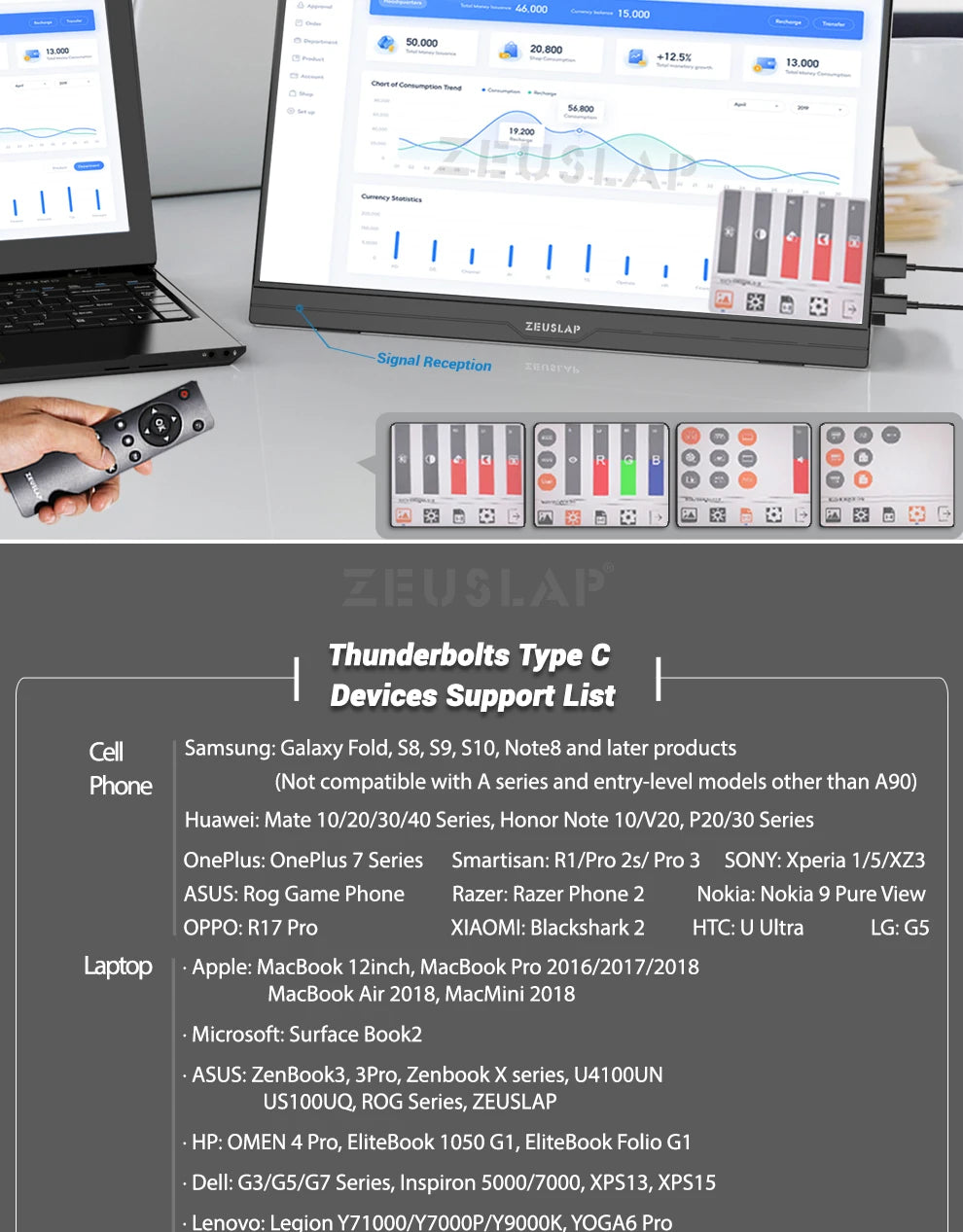ZEUSLAP 15.6" Portable Monitor | Ultrathin 1080P FHD HDR IPS, Touch/Non‑Touch, USB‑C & HDMI