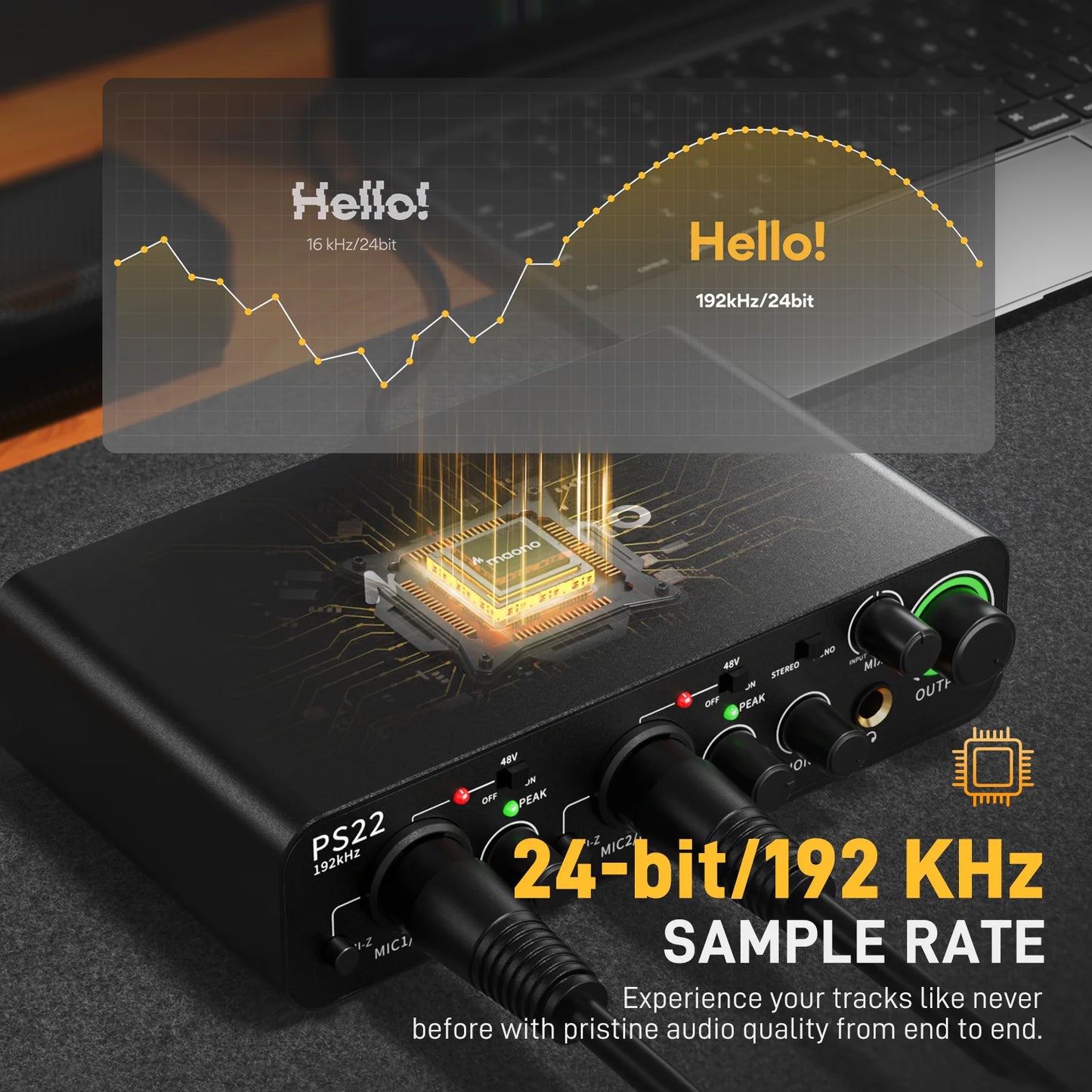 Maono PS22 – USB Audio Interface 24‑bit/192 kHz | 60 dB Pro Preamp, Dual USB, Low‑Noise Recording for Home Studio, Podcast & Streaming