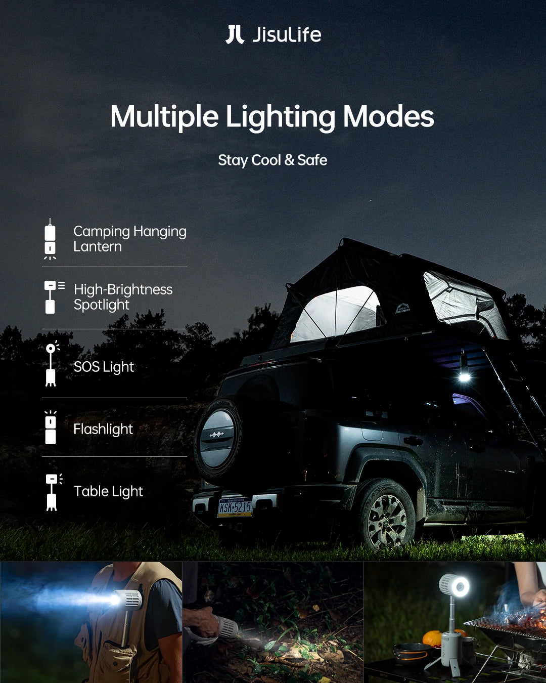 JISULIFE 3-in-1 Portable Wireless Ceiling Camping Fan – Massive 13500mAh Battery