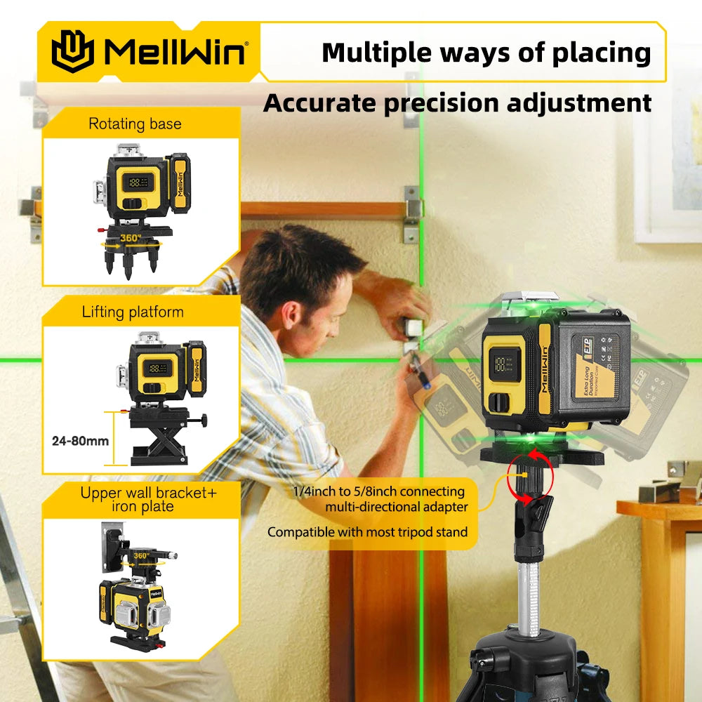 MELLWIN 16 Lines Laser Level APP Remote Control Selfleveling 360 Horizontal & Vertical Laser level With 6Ah Big Li-ion Battery - Limetastore