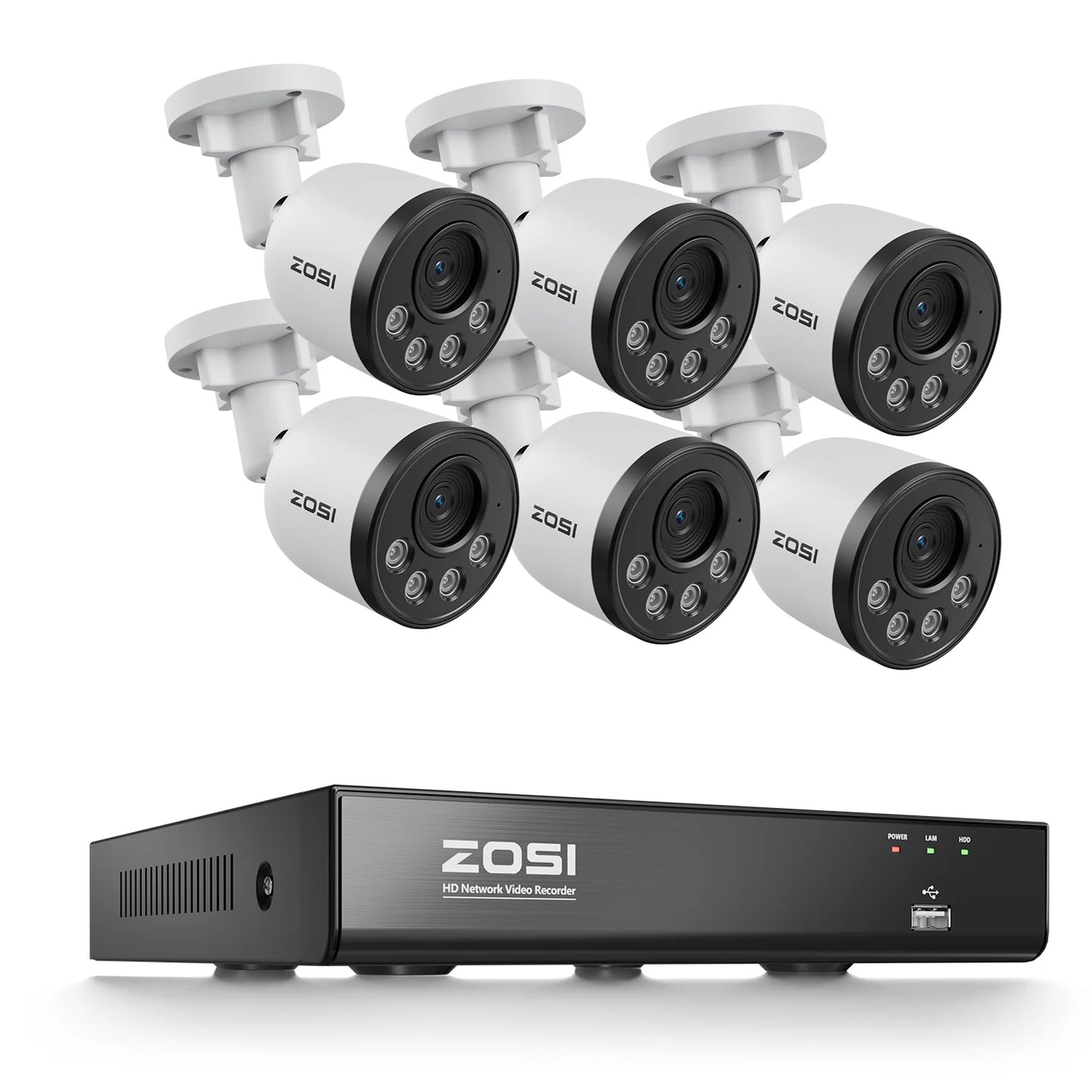 ZOSI 4K PoE NVR Security Camera System 8MP Weatherproof Wired PoE Cameras H.265+ 4K/8MP 8CH CCTV NVR for Home 24/7 Surveillance