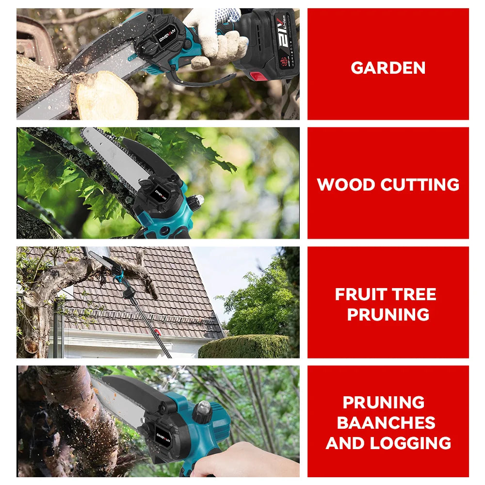 ONEVAN 5500W Brushless Telescoping Pole Saw | 8" Chain, Extendable, High‑Branch Pruning, Battery Powered