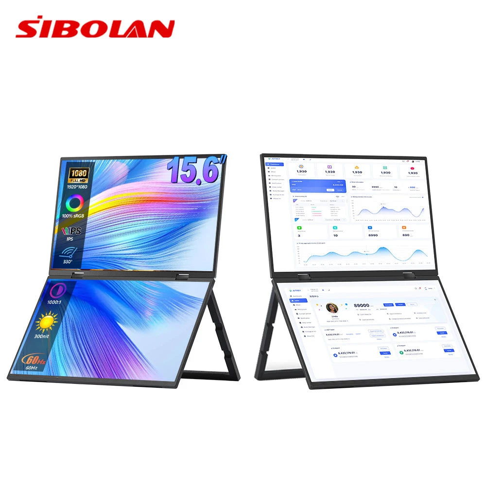 Sibolan 15.6-inch Portable Dual Screen Extender 1080p Laptop Monitor Stackable Foldable Triple Monitor (Win/Mac Compatible) - Limetastore
