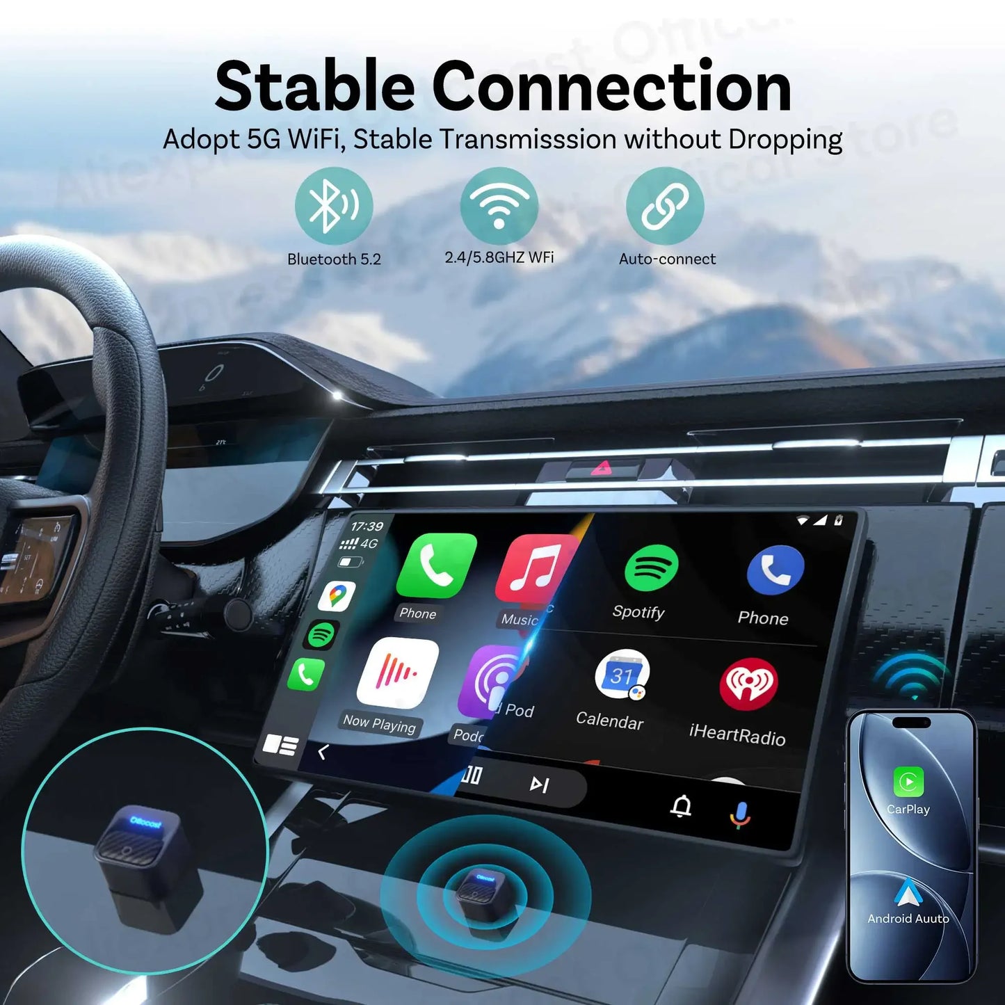 OTTOCAST Mini Core Wireless CarPlay & Android Auto Adapter