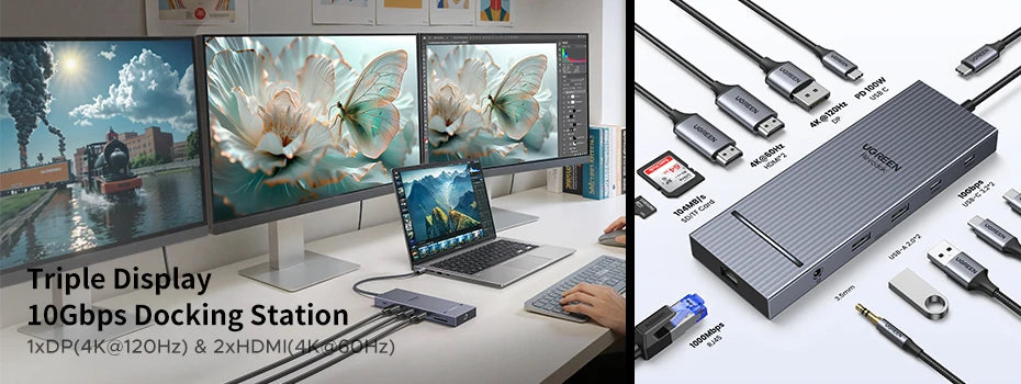 UGREEN Uno USB‑C Hub | 4K60Hz / 2K120Hz HDMI, RJ45 1000Mbps, PD100W, USB 3.0 Splitter for MacBook & Laptops
