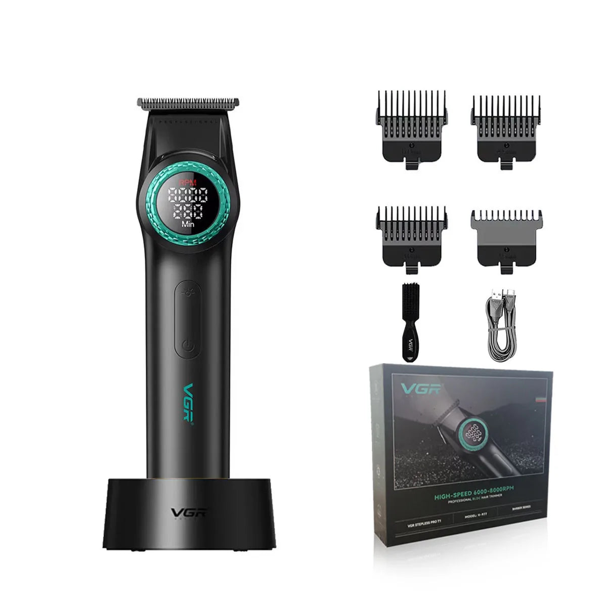 VGR Hair Trimmer Professional Hair Cutting Machine Electric Hair Clipper BLDC Motor Cordless Barber LED Trimmer for Men V-977