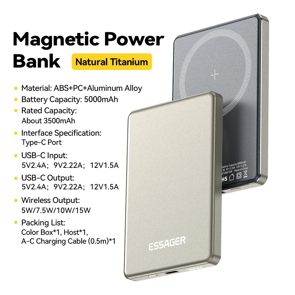 ESSAGER Thin Magnetic Wireless Power Bank 20W 5000mAh MagSafe