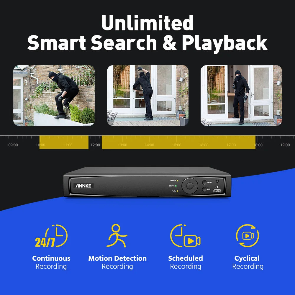 ANNKE 4K 8MP PoE CCTV System | 16CH NVR, Two‑Way Audio, Human & Vehicle Detection, 4mm Lens
